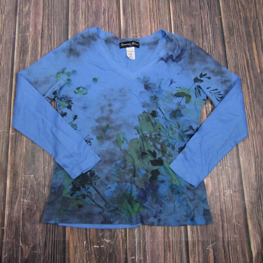 Appropriate Behavior Womens M Blue Floral Tunic T-Shirt Long Sleeve Pullover